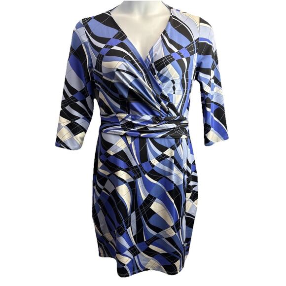 J Mclaughlin Women's Dress Size Large Navy White Geometric Print Catalina Cloth - Picture 1 of 11